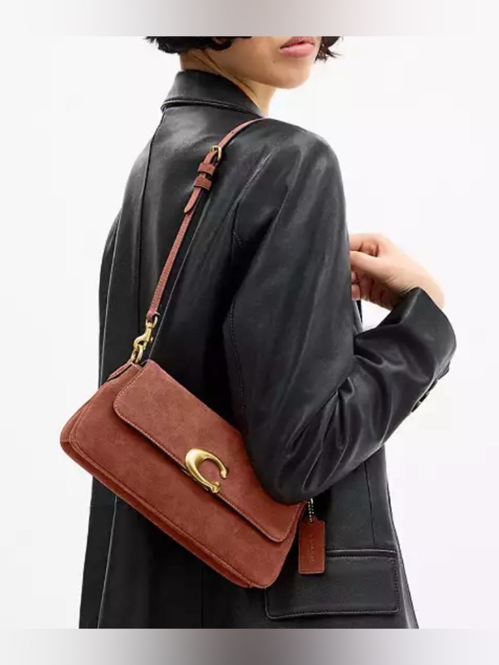 NWT🍑Coach Jet Shoulder Bag Clay Brown Suede CDZ74 Crossbody Dust Bag Gift Y2k - Picture 4 of 9